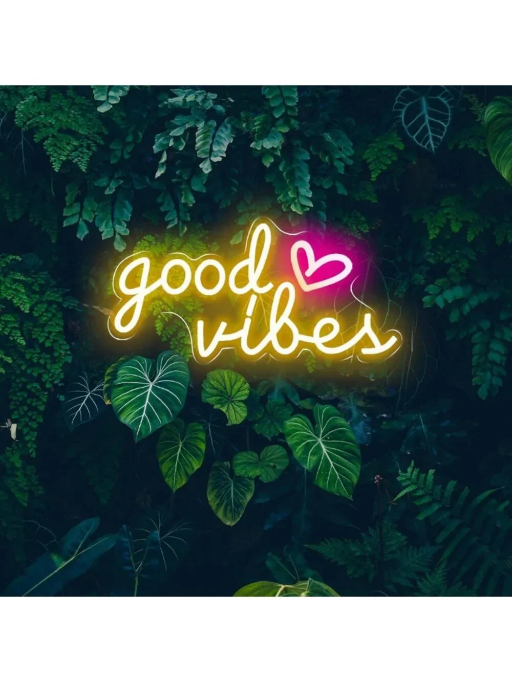 Good Vibes Neon Wall Sign - 16x8in USB LED Light for Bedroom, Party, Home Decor